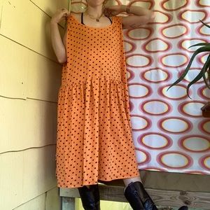 90s Vintage Cotton Jersey Polka Dot Babydoll Dress